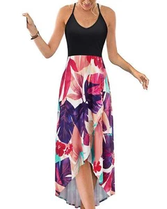 Women's V-Neck Floral Maxi Sundress Sleeveless Summer Patchwork Dress - Picture 1 of 8