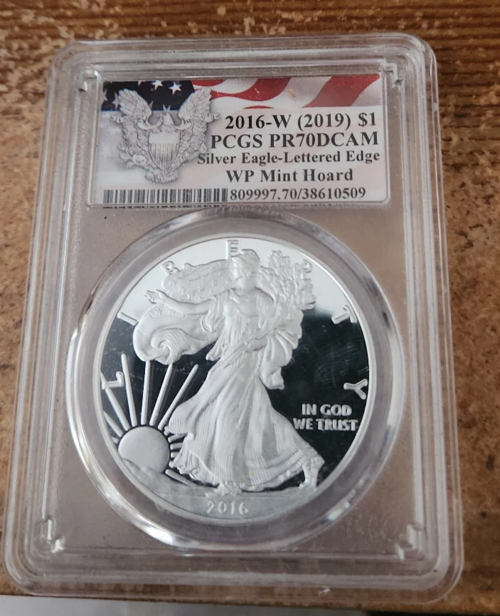 2016-W (2019) PCGS PR70DCAM Silver Eagle - Lettered Edge WP Mint Hoard - Image 1 of 2