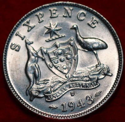 🇦🇺 Uncirculated 1943 Australia 6 Pence Silver Foreign Coin - Image 1 of 2