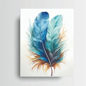 11x14 Teal Feathers Canvas Print Wall Art - Picture 1 of 8