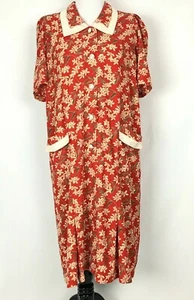 Vintage 80er Etuikleid Hemdblusenkleid groß rot Allover Blumen Knopfleiste Relax Fit - Bild 1 von 11