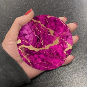 Stunning Deep Pink Cerise Gold Marble Effect Round Coaster Tea Coffee Gift RM31 - Picture 1 of 1
