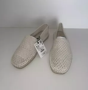 ZARA CRUDO BLANCO MALLA PLANA ALPARGATAS ZAPATOS CON EFECTO CROCHET TALLA UK 5 NUEVO CON ETIQUETAS - Imagen 1 de 7