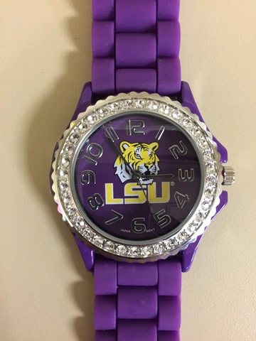 New Women's Watch LSU Tigers Rhinestone Jelly Silicone Bling Glitz Cover