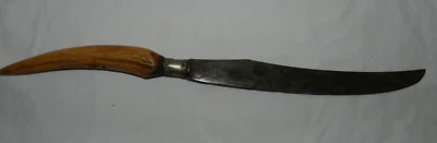 Vintage Curved Horn / Bone Handle Carbon Steel Carving Knife 9.5"/ 16.5" length - Image 1 of 4