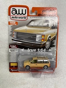 1/64 A.W. 1985 PLYMOUTH VOYAGER MINI-VAN/CREAM-BROWN LOWER/RUBBER WW/DELUXE CAPS - Picture 1 of 2