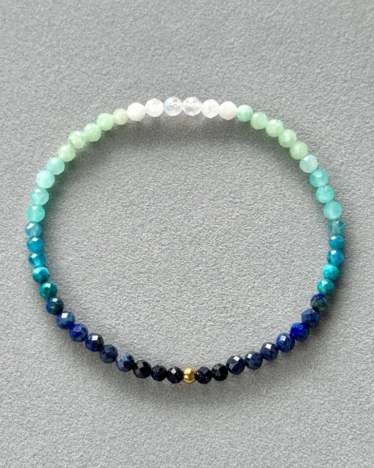 ✨Elastisches Armband aus Natursteinen: Mondstein, Lapislazuli, Chalcedon, Saphir - Bild 1 von 1