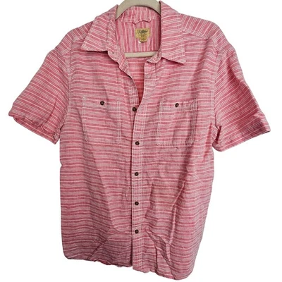 Tre Vero Shirt Men L Pink White Striped Linen Cotton SS Button Casual Breathable - Image 1 of 4