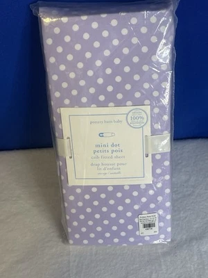 Sábana bajera Pottery Barn Kids mini punto cuna 100 % algodón orgánico lavanda/blanco Foto 1 de 4