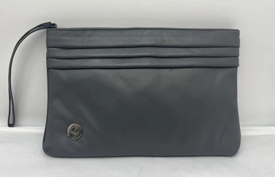 Bolsa de mão vintage década de 1970 Etienne Aigner grande pulseira couro cinza  - Imagem 1 de 4