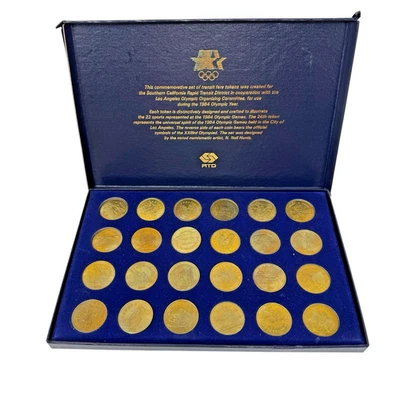 1984 Los Angeles Olympics Transit Token Coin Set w/24 Coins Complete Box Flaws** - Image 1 of 4