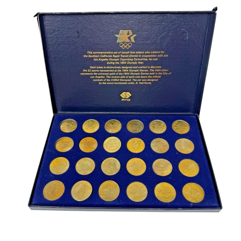 1984 Los Angeles Olympics Transit Token Coin Set w/24 Coins Complete Box Flaws** - Image 1 of 4