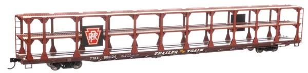 Walthers Mainline 910-8215 HO Scale 89' Flatcar w/Tri-Level Open Auto Rack Penn - Image 1 of 1
