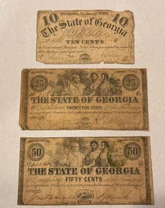 Milledgeville, Georgia Fractional Confederate Currency $.10 $.25 $.50 (E96) - Picture 1 of 5