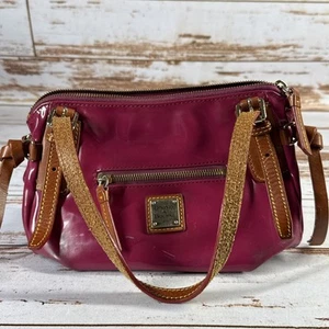 Dooney & Bourke Magenta Patent Leather Shoulder Bag – Double Handle, Zip Closure - Picture 1 of 8