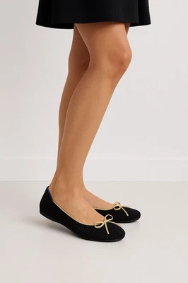 Zapatos planos de ballet Rothy’s para mujer 10,5 malla negra tejida bronceada lazo balletcore  Foto 1 de 4