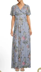 Adrianna Papell bedrucktes Blumenkleid V-Ausschnitt Flatterärmel Größe 8 UVP 249 $ - Bild 1 von 9