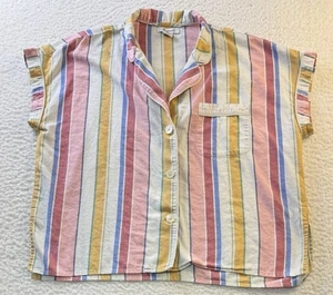 Madewell Women’s Rainbow Stripe Bedtime Pajama Top Size Large - Picture 1 of 6