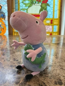 Peppa Pig w/ Green Dinosaur 9" Plush Toy TY Stuffed Animal Soft Pink Pig - Picture 1 of 14