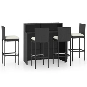  Garden Bar Set with Cushions Poly Rattan Patio 3/5 Piece Black/Grey vidaXL - Picture 1 of 28