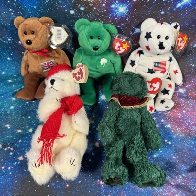 TY BEANIE BABY Bundle Glory Britannia Erin Peppermint Laurel Attic Bear - Image 1 of 4