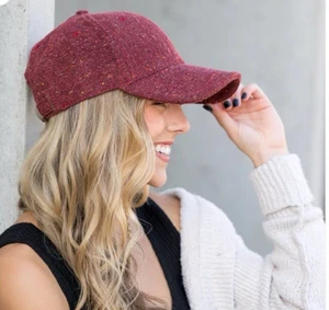 Autumn Tweed Ball Cap Women's One Size Cranberry Vintage Style Adjustable - Picture 1 of 6