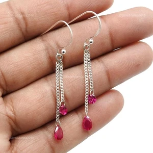 Orecchini Pendenti A Gancio In Argento 925 Con Zirconia Cubica Rosa Naturale - Foto 1 di 6