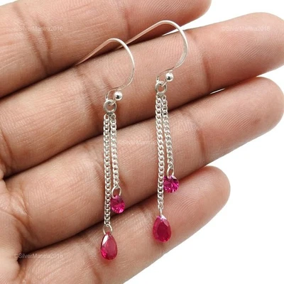 Orecchini Pendenti A Gancio In Argento 925 Con Zirconia Cubica Rosa Naturale - Immagine 1 di 4