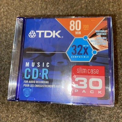 TDK MUSIC CD-R 80 MIN 700MB/MD 32X COMPATIBLE SLIM CASE 30 PACK - Image 1 of 4
