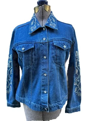 Christine Alexander Denim Jacket Swarovski Crystal Size Large Vintage - Image 1 of 4