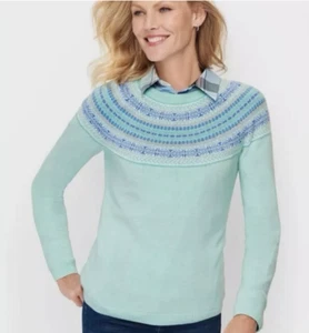 Talbots Women's Fair Isle Light Aqua LS Crew Neck Sweater NWT Small - Picture 1 of 10