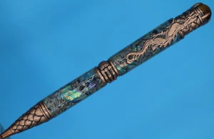 Shrykos Dragon Twist Pen in Antique Copper Iridescent Paua Abalone Shell Body - Picture 1 of 7