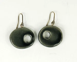 Cutout Ceramic drop womens earrings black enamel 1 inch oval - Picture 1 of 5