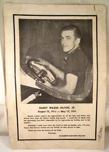 1941 FROM WIFE HARRY WILBUR FELTON JR DEATH ON SPEEDWAY MIDGET CAR DRIVER PHILA - Picture 1 of 12