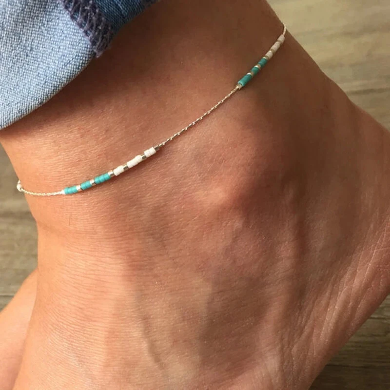 Pulsera tobillera turquesa con cuentas para mujer estilo boho océano playa Foto 1 de 4
