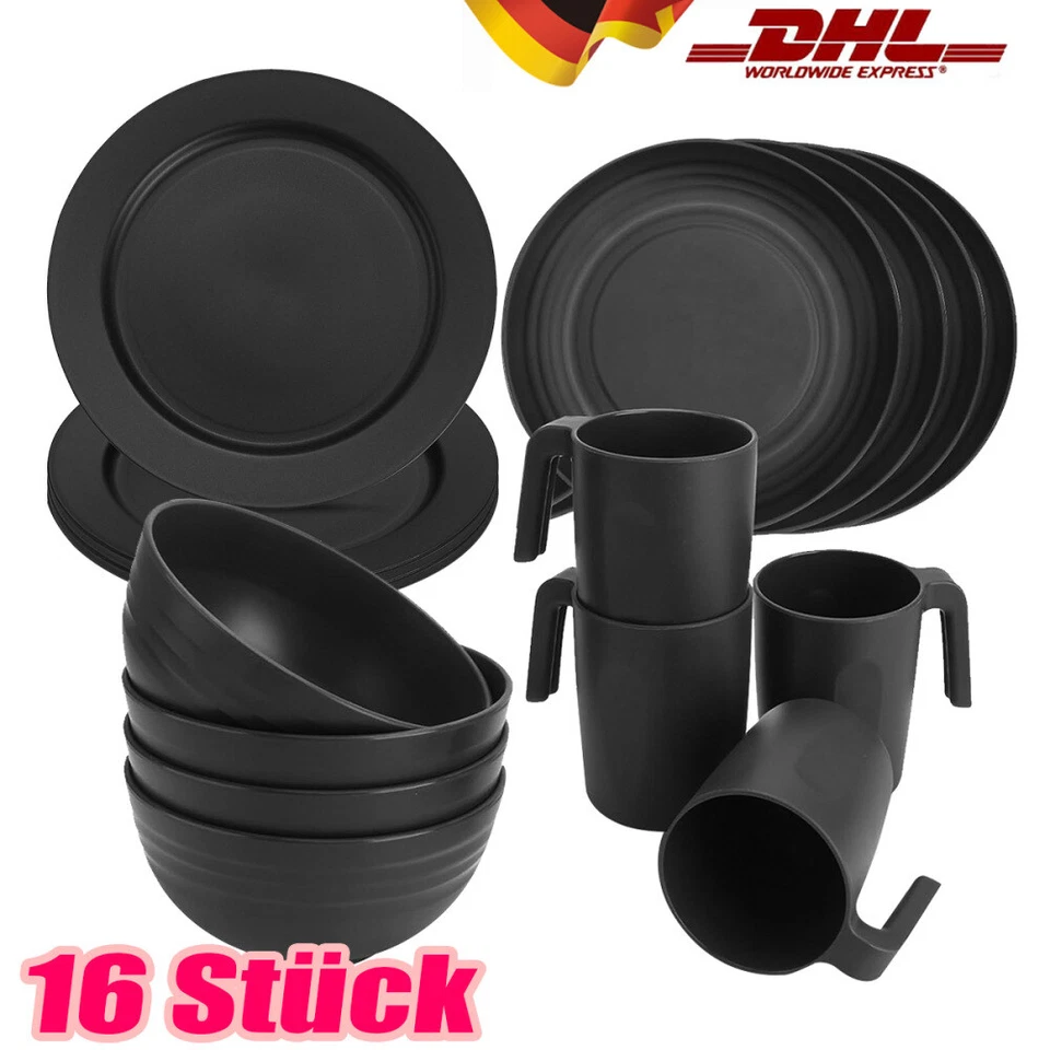 Kunststoff Geschirrset 16 Stück Leicht und Unzerbrechlich Camping Geschirr Set - Bild 1 von 4