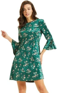 Abito donna Sonja Betro Teal velluto floreale manica a campana 3XL nuovo con etichette - Foto 1 di 4