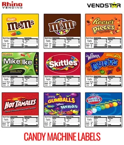 (9) CANDY VENDING MACHINE STICKERS LABELS - NUTRITION INFO - 2.5" x 2.5" - Picture 1 of 2