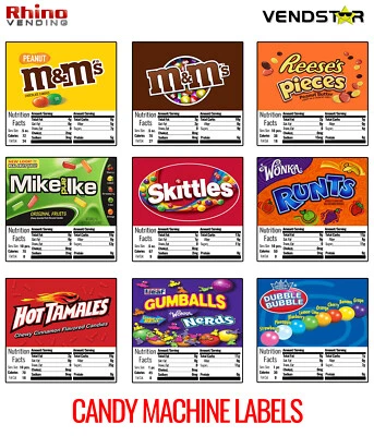 (9) CANDY VENDING MACHINE STICKERS LABELS - NUTRITION INFO - 2.5" x 2.5" - Image 1 of 2