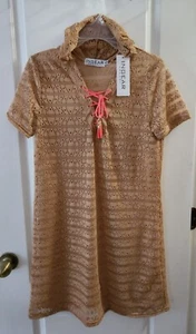 Ingear Resort Womens Hooded Lace Swim Cover Up Dress Lace Pink Suede Size M - Picture 1 of 9