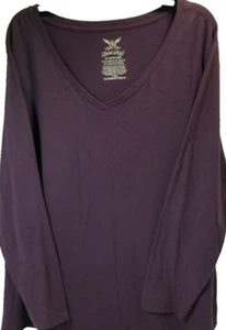 Faded Glory Damen Größe 3x Pflaume lila langärmeliges T-Shirt V-Ausschnitt Baumwolle Poly - Bild 1 von 3