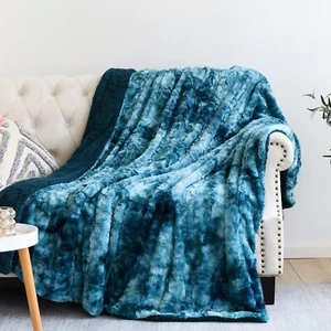 NEWCOSPLAY Super Soft Faux Fur Throw Blanket for Couch Dark Blue Sherpa Fuzzy Pl - Picture 1 of 6