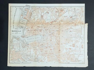 Marseille 1898 Antique Original Baedeker Map - Image 1 of 4