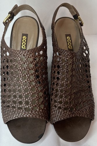 Ecco sandali donna zeppa pelle intrecciata marrone misura 10 10 5 scarpe EU 41