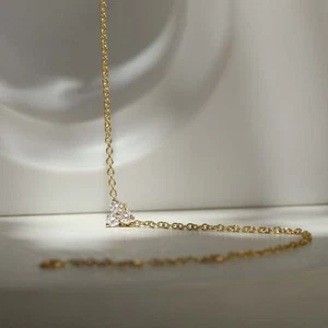 14K Gold 0.12 Ct. Three Lab-Created Diamond Floral Minimalist Chain Bracelet - Picture 1 of 7