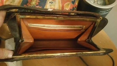 Cartera de cuero marrón vintage años 40 años 50 escort Foto 1 de 4