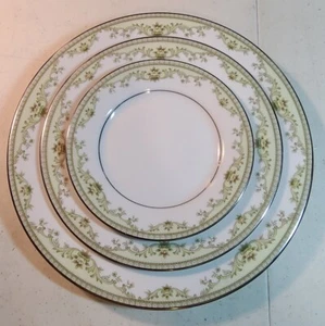 3 PC Plate Set Green Trim Dinner Salad Deseret Japan 2487 Noritake China RALEIGH - Picture 1 of 4
