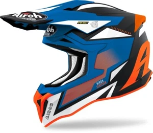 CASCO FIBRA CROSS ENDURO AIROH STRYCKER AXE ORANGE BLUE MATT BLU ARANCIO TG S - Foto 1 di 1