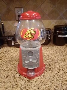 JELLY BELLY Gum Ball Style Candy Machine Coin Bank Glass & Metal Red Dispenser