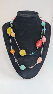 Collar de cuentas de vidrio extra largo multicolor brillante colorido 36" se puede duplicar - Imagen 1 de 19